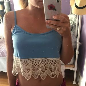 Blue lace crop top